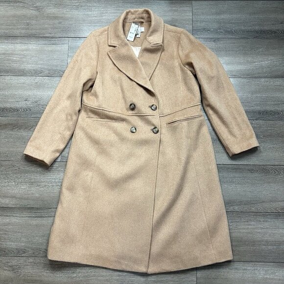 Addition Elle Double Breasted Coat Camel Size 1 X Wool Blend Trench Jacket NWT - Picture 1 of 5